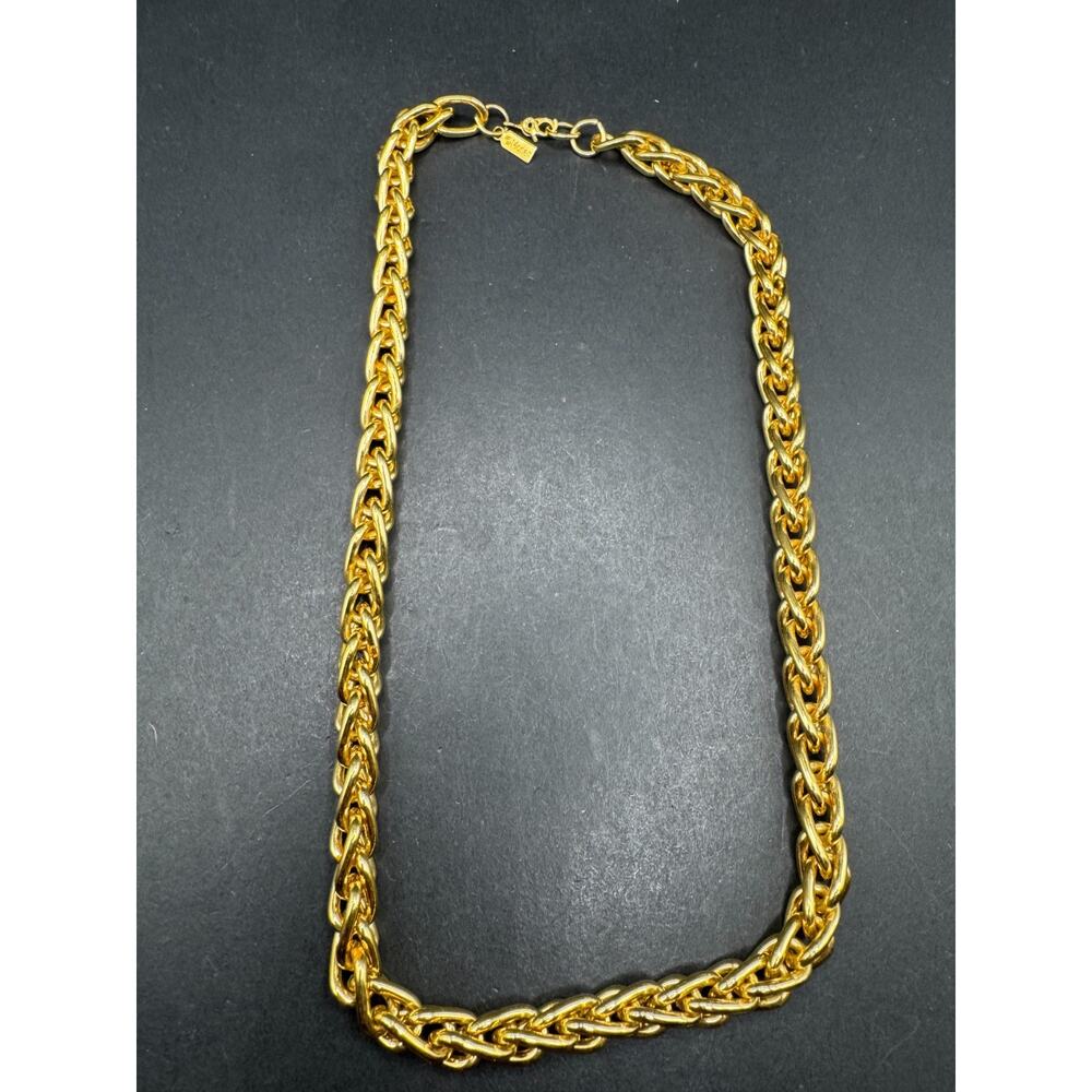 Vintage Signed Monet Classic Chunky Gold Tone Woven Chain Necklace 18" Long